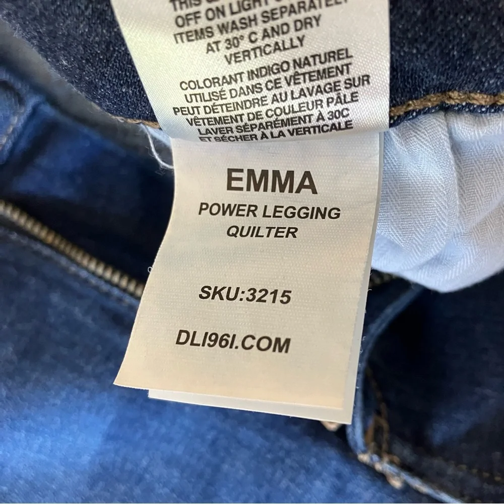 DL1961 Emma Power Leggings Size 27 Raw Released Hem Quilter Dark Skinny Jeans